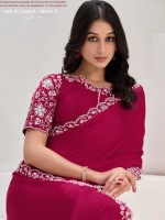 Deep Pink Crepe Satin Silk Saree